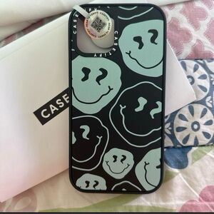 Casetify Mint and Black Smiley Phone Case